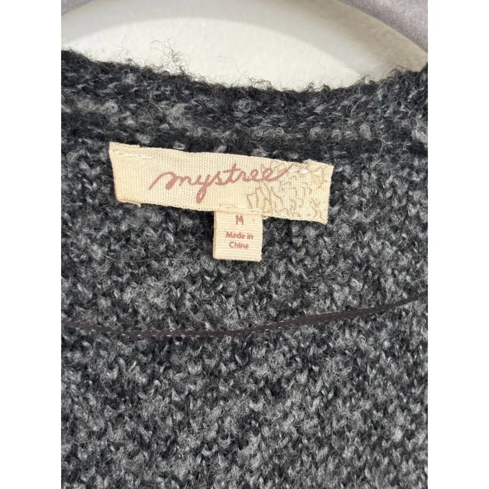Mystree Herringbone Duster Cardigan Wool Blend Dark Academia Coat M Quiet Luxury
